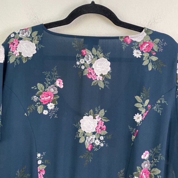 Torrid Womens Plus 2X Lexie Navy Floral Georgette Hi-Lo Tunic Top Short Sleeve - Picture 12 of 12